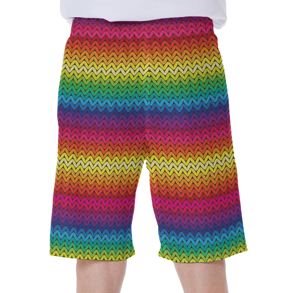 Rainbow Knitted Mexican Pattern Print Men's Beach Shorts