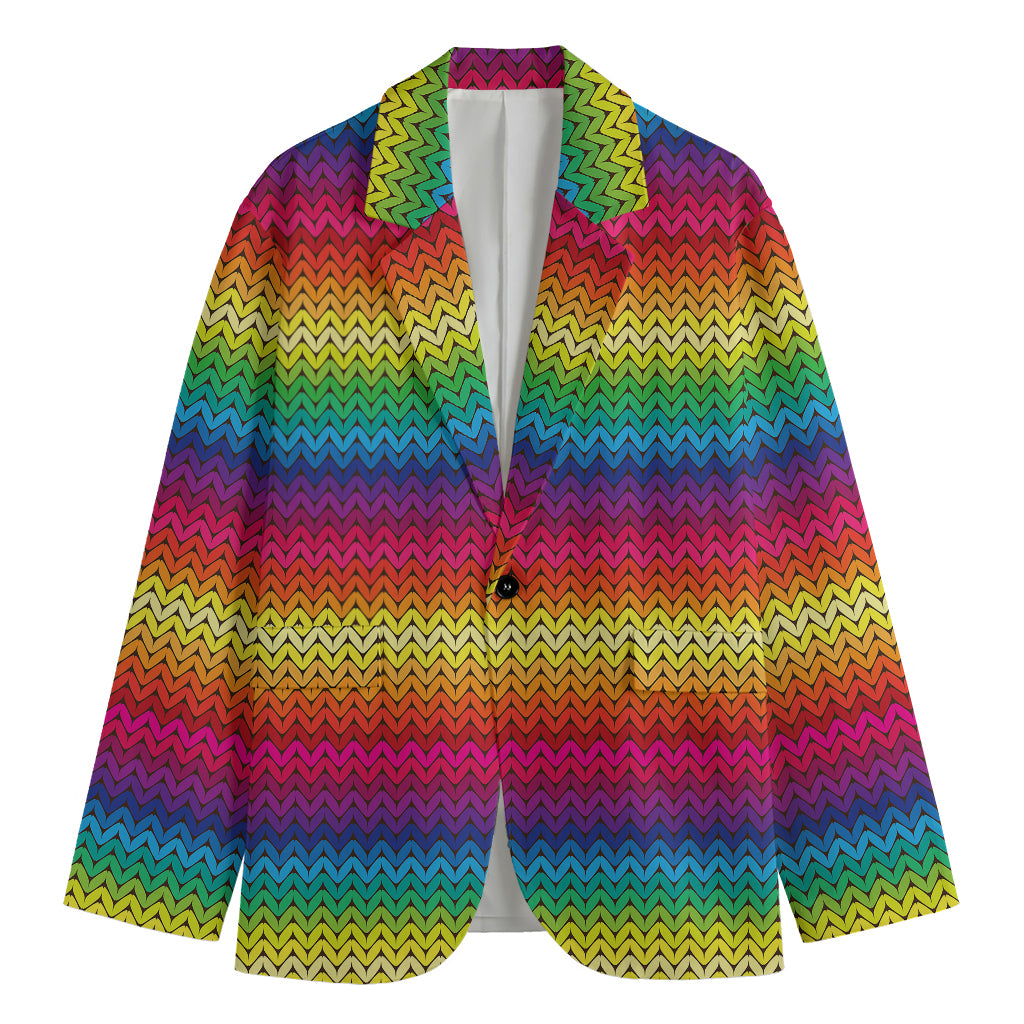 Rainbow Knitted Mexican Pattern Print Men's Blazer