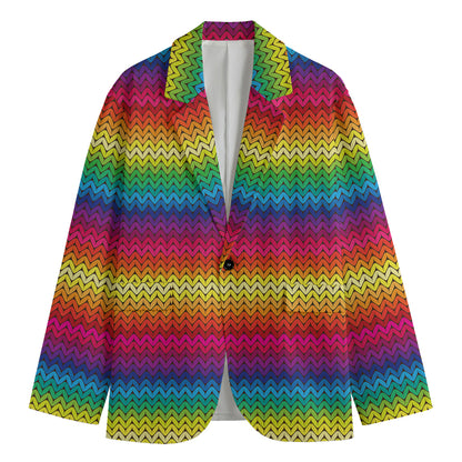 Rainbow Knitted Mexican Pattern Print Men's Blazer