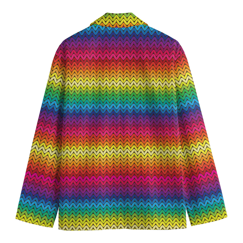 Rainbow Knitted Mexican Pattern Print Men's Blazer