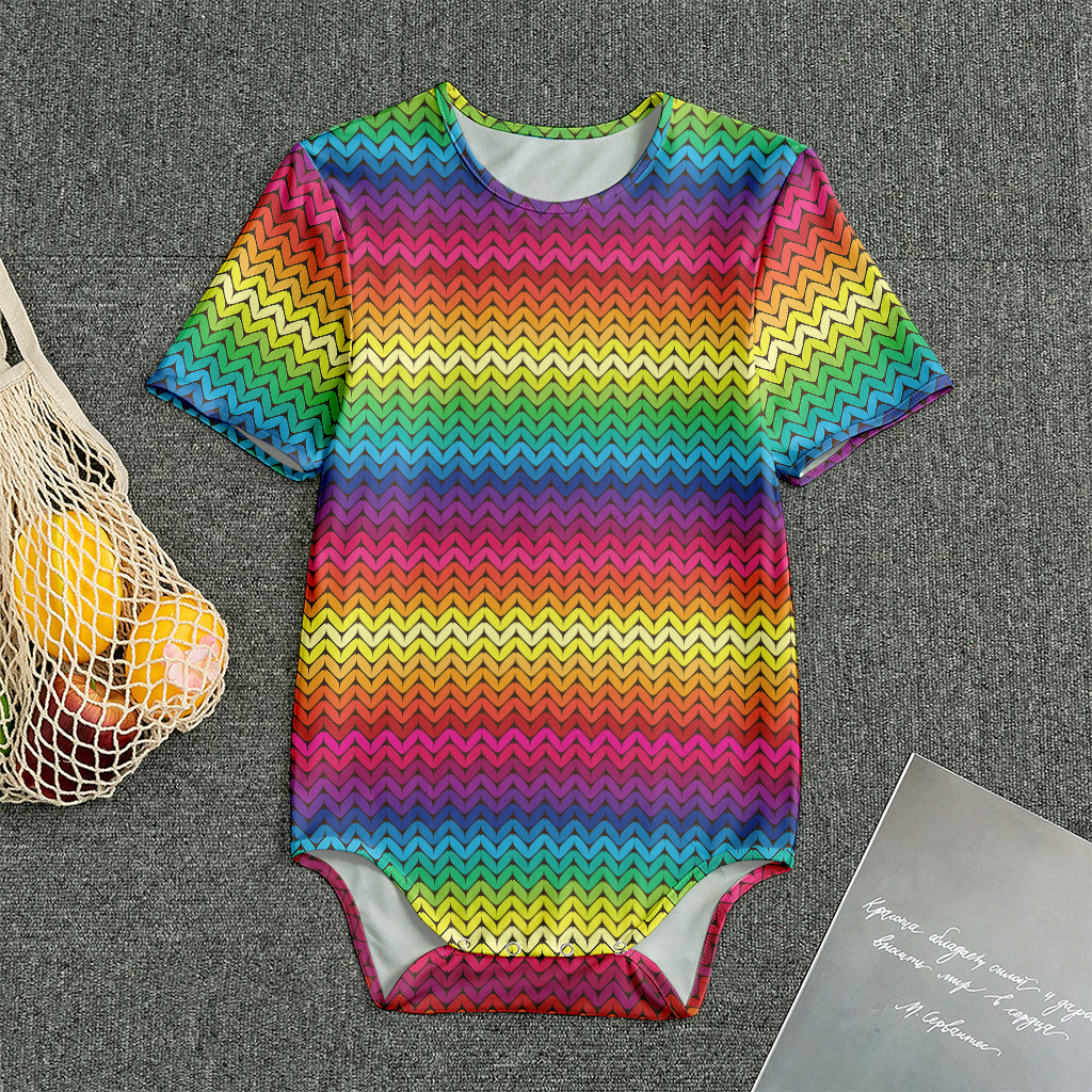 Rainbow Knitted Mexican Pattern Print Men's Bodysuit