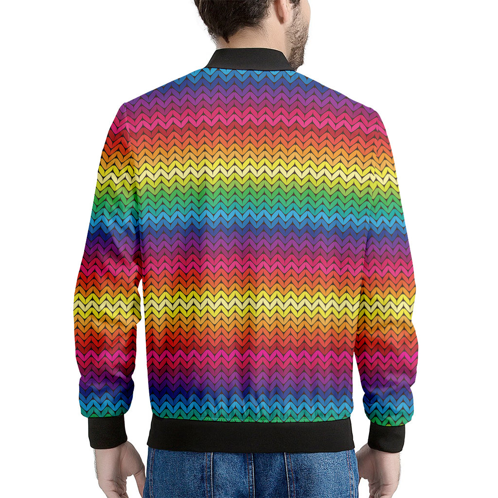 Rainbow Knitted Mexican Pattern Print Men's Bomber Jacket