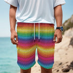 Rainbow Knitted Mexican Pattern Print Men's Cargo Shorts