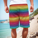 Rainbow Knitted Mexican Pattern Print Men's Cargo Shorts