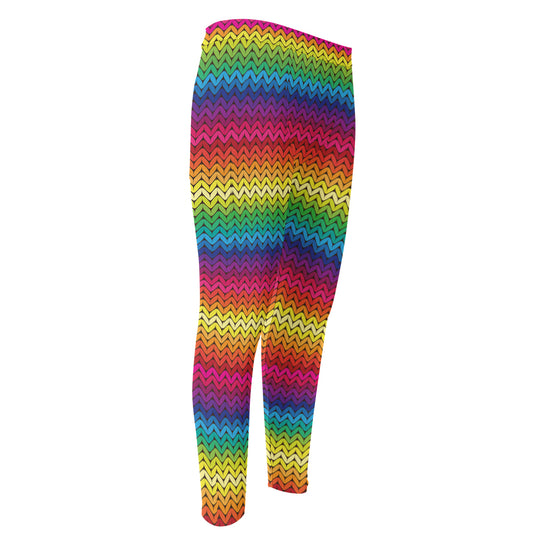 Rainbow Knitted Mexican Pattern Print Men's Compression Pants