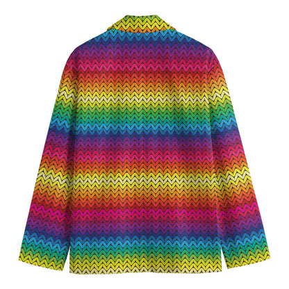 Rainbow Knitted Mexican Pattern Print Men's Cotton Blazer