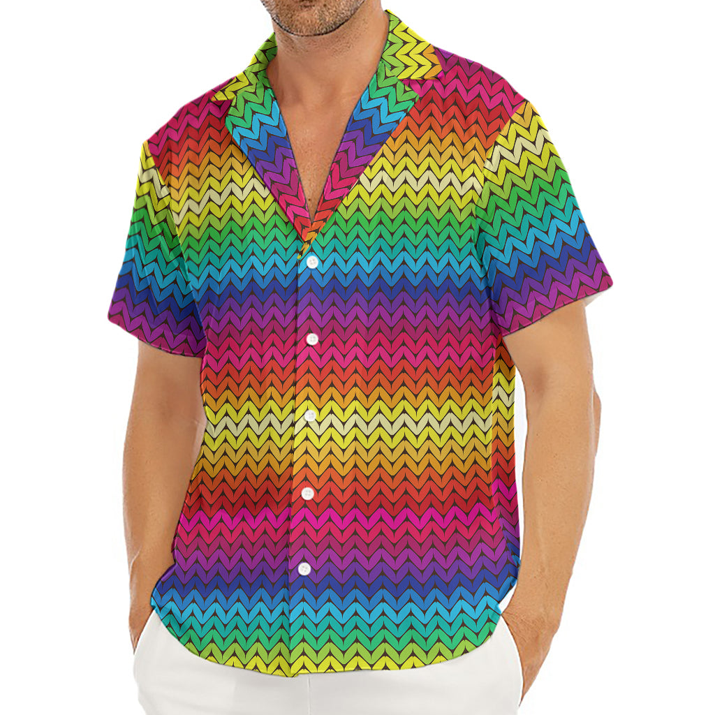 Rainbow Knitted Mexican Pattern Print Men's Deep V-Neck Shirt