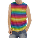 Rainbow Knitted Mexican Pattern Print Men's Fitness Tank Top
