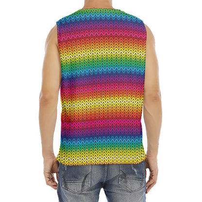 Rainbow Knitted Mexican Pattern Print Men's Fitness Tank Top