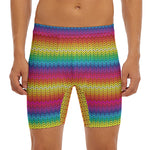 Rainbow Knitted Mexican Pattern Print Men's Long Boxer Briefs