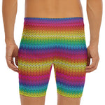 Rainbow Knitted Mexican Pattern Print Men's Long Boxer Briefs