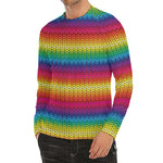 Rainbow Knitted Mexican Pattern Print Men's Long Sleeve Rash Guard