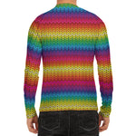 Rainbow Knitted Mexican Pattern Print Men's Long Sleeve Rash Guard
