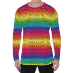 Rainbow Knitted Mexican Pattern Print Men's Long Sleeve T-Shirt
