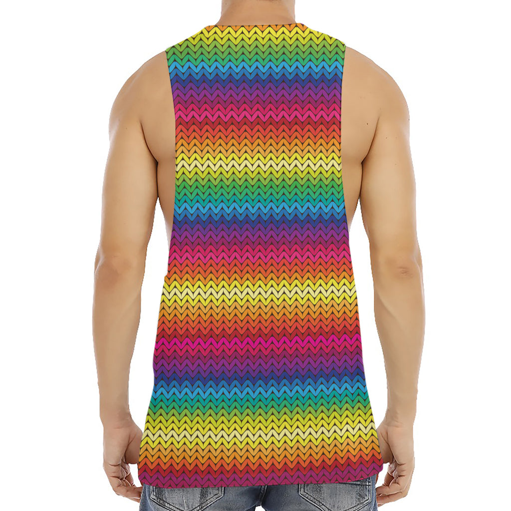Rainbow Knitted Mexican Pattern Print Men's Muscle Tank Top