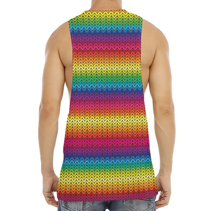Rainbow Knitted Mexican Pattern Print Men's Muscle Tank Top