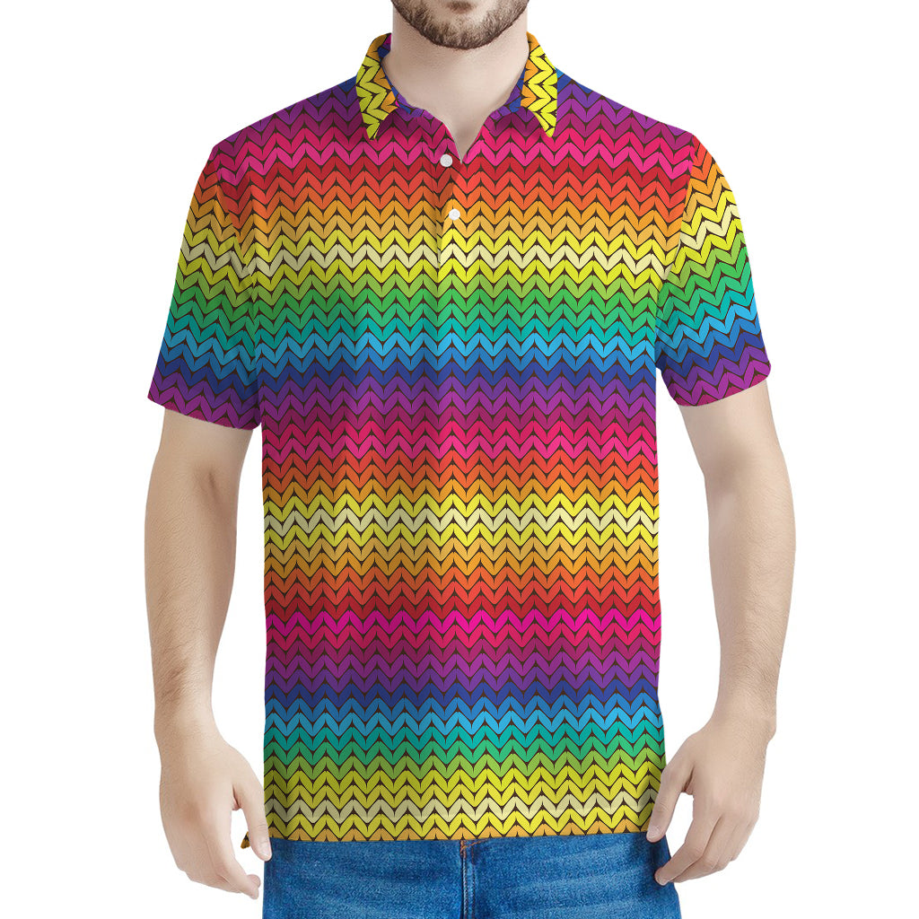 Rainbow Knitted Mexican Pattern Print Men's Polo Shirt