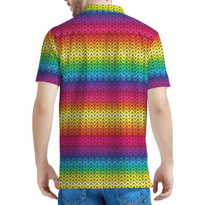 Rainbow Knitted Mexican Pattern Print Men's Polo Shirt