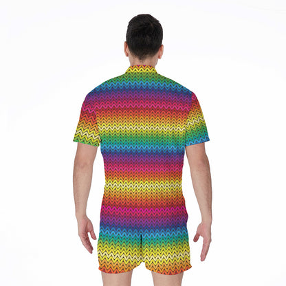Rainbow Knitted Mexican Pattern Print Men's Rompers