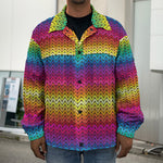 Rainbow Knitted Mexican Pattern Print Men's Shirt Jacket