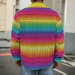 Rainbow Knitted Mexican Pattern Print Men's Shirt Jacket