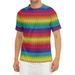 Rainbow Knitted Mexican Pattern Print Men's Short Sleeve Rash Guard