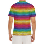 Rainbow Knitted Mexican Pattern Print Men's Short Sleeve Rash Guard