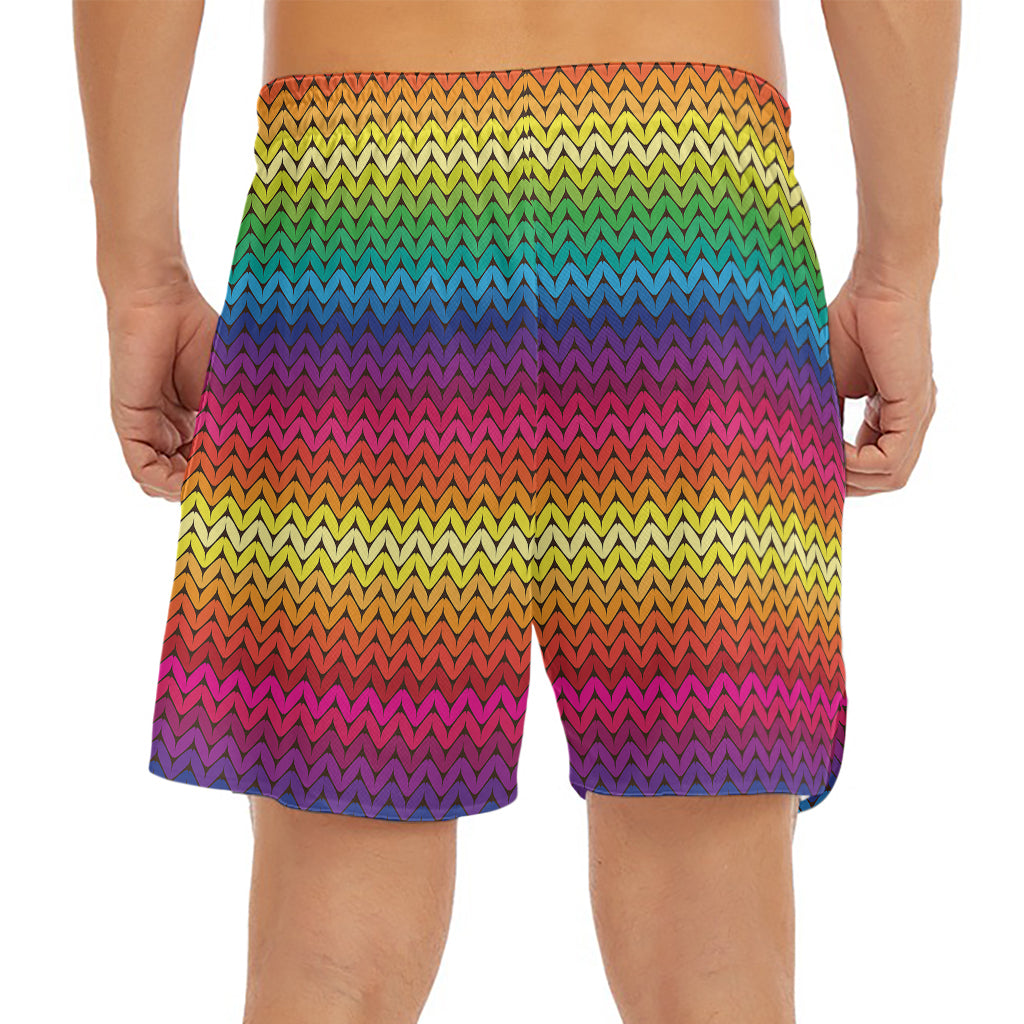 Rainbow Knitted Mexican Pattern Print Men's Split Running Shorts