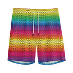 Rainbow Knitted Mexican Pattern Print Men's Sports Shorts
