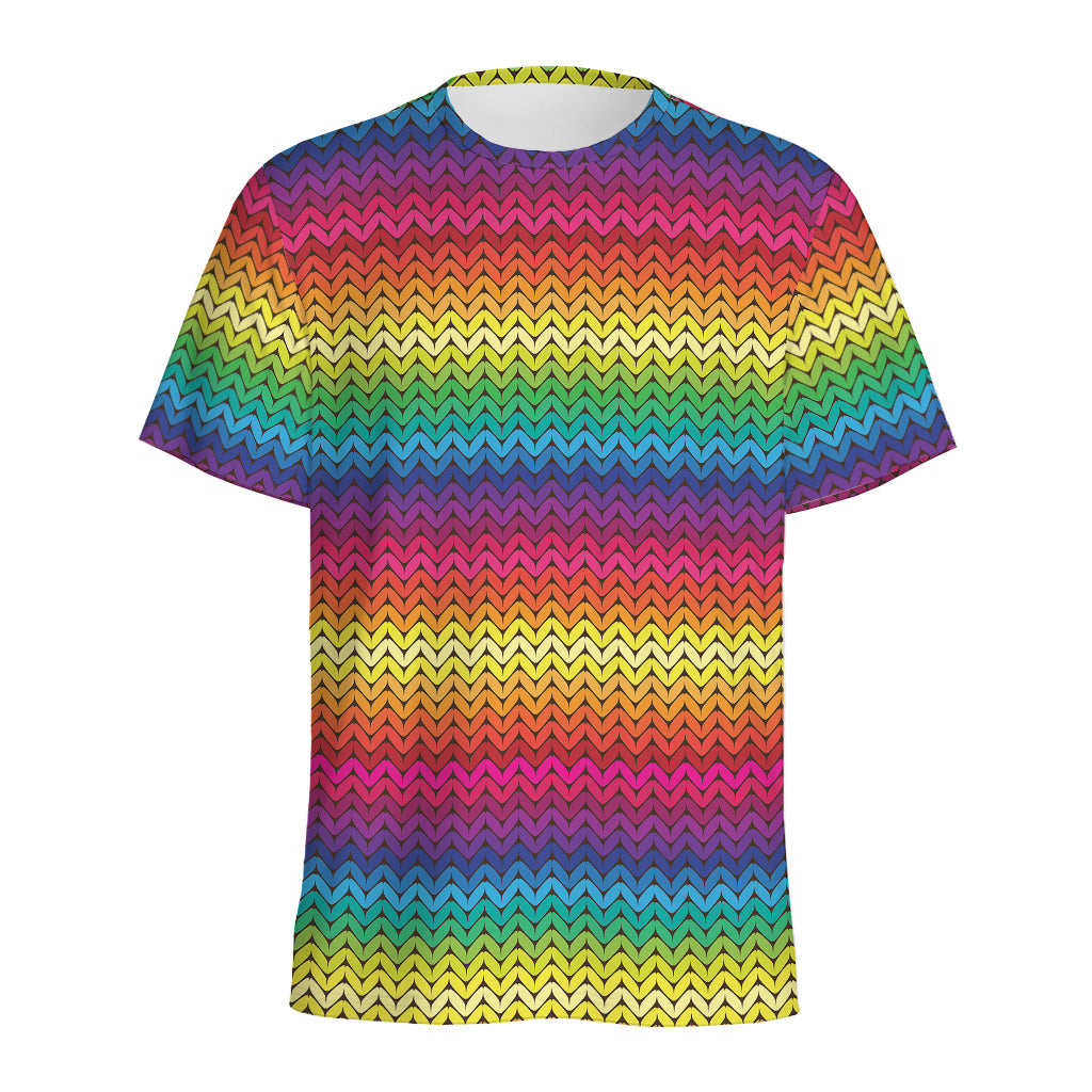 Rainbow Knitted Mexican Pattern Print Men's Sports T-Shirt