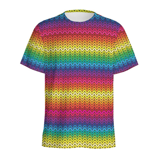 Rainbow Knitted Mexican Pattern Print Men's Sports T-Shirt