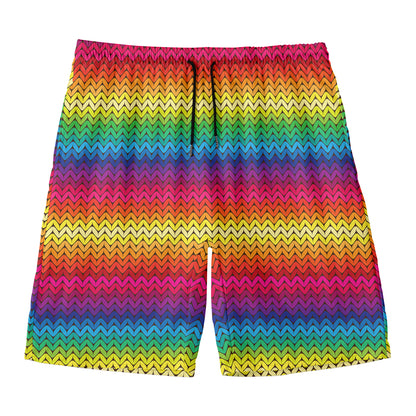 Rainbow Knitted Mexican Pattern Print Men's Swim Trunks