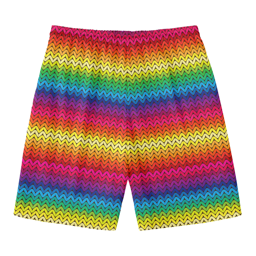 Rainbow Knitted Mexican Pattern Print Men's Swim Trunks