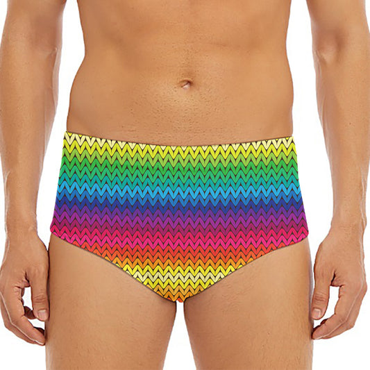 Rainbow Knitted Mexican Pattern Print Men's Triangle Swim Briefs