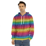 Rainbow Knitted Mexican Pattern Print Men's Velvet Pullover Hoodie