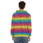 Rainbow Knitted Mexican Pattern Print Men's Velvet Pullover Hoodie