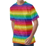 Rainbow Knitted Mexican Pattern Print Men's Velvet T-Shirt