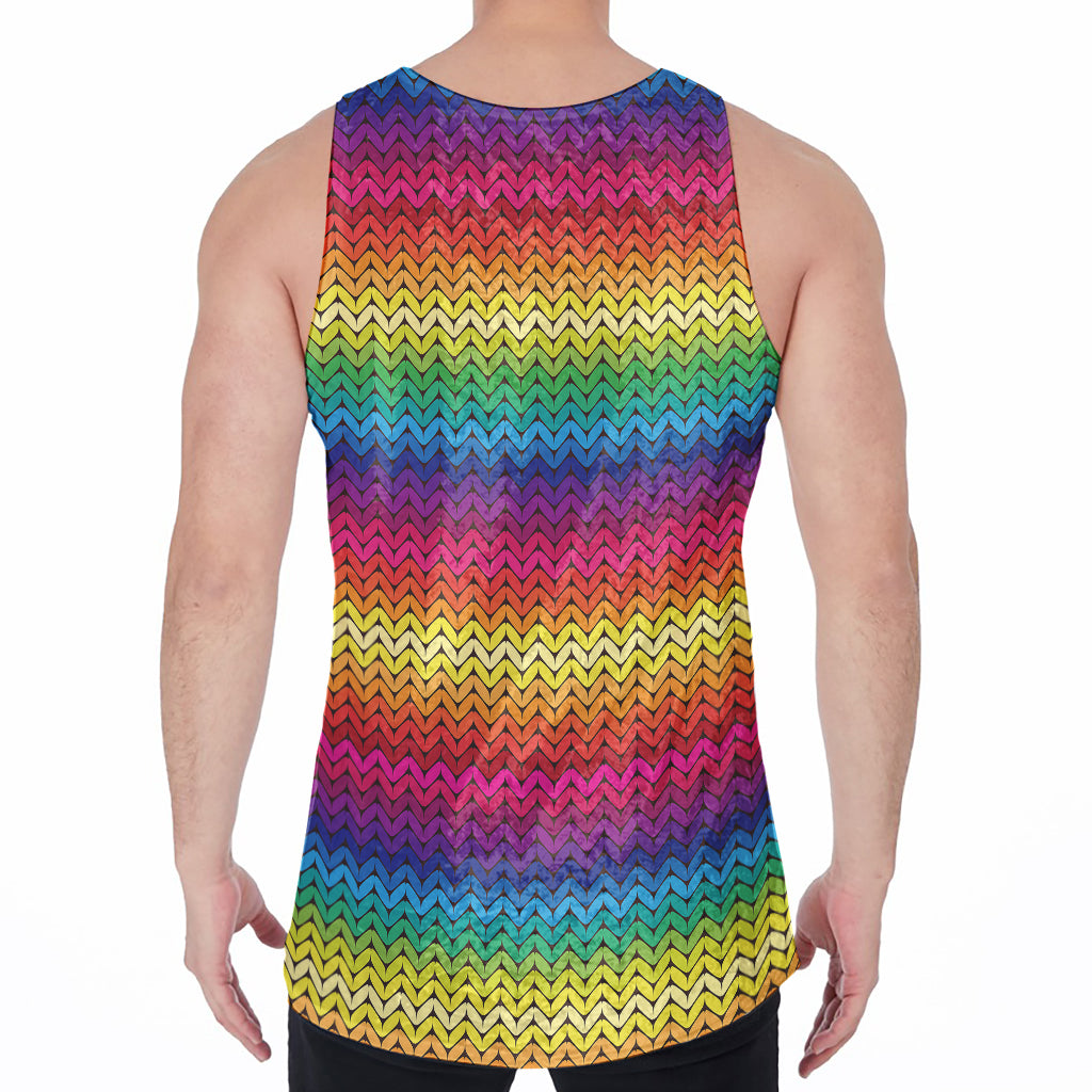 Rainbow Knitted Mexican Pattern Print Men's Velvet Tank Top