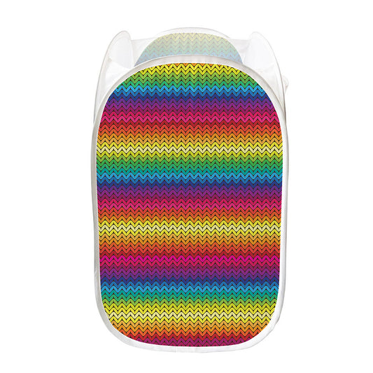 Rainbow Knitted Mexican Pattern Print Mesh Laundry Hamper
