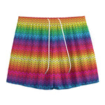 Rainbow Knitted Mexican Pattern Print Mesh Shorts