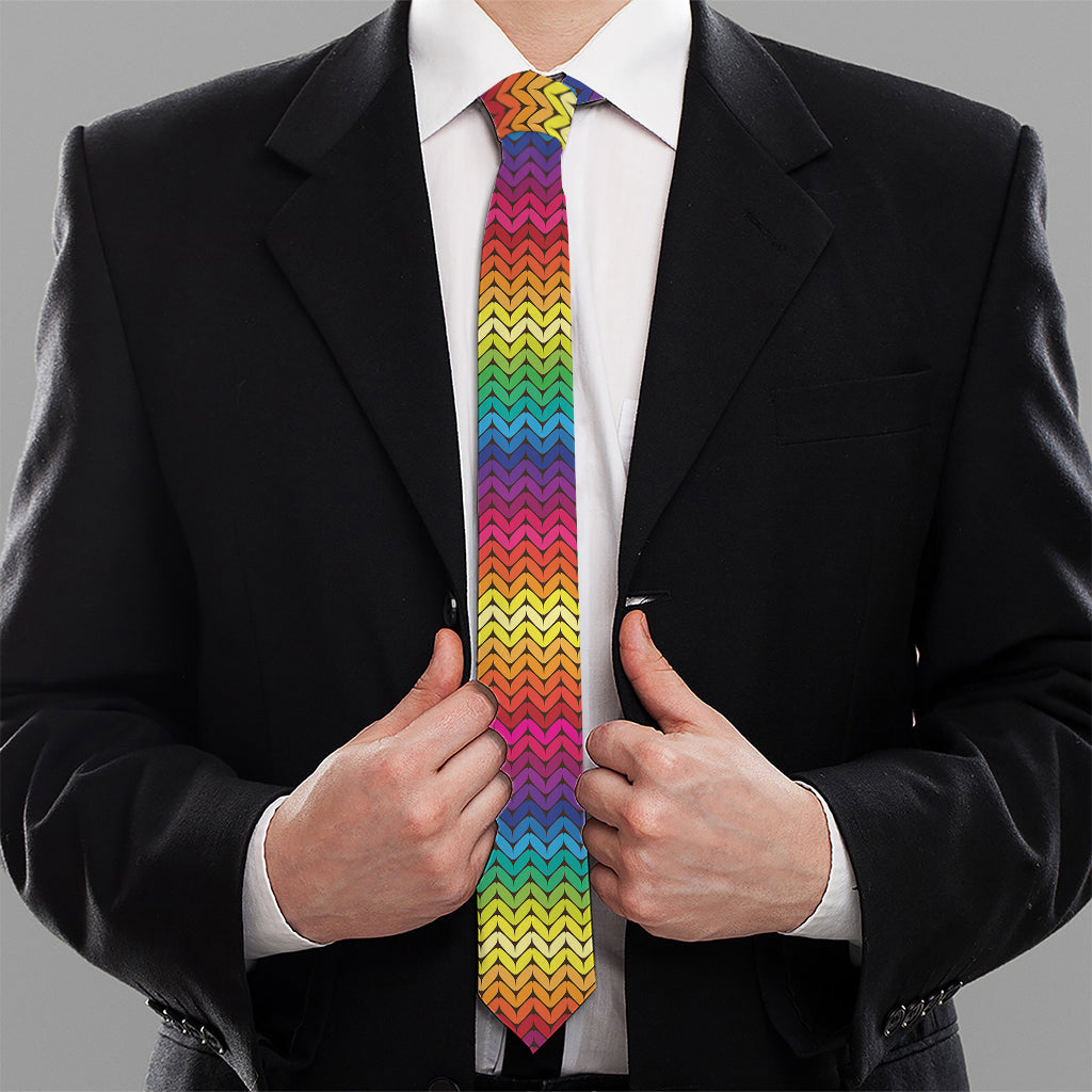 Rainbow Knitted Mexican Pattern Print Necktie