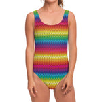 Rainbow Knitted Mexican Pattern Print One Piece Swimsuit
