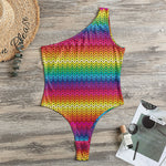 Rainbow Knitted Mexican Pattern Print One Shoulder Bodysuit