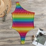 Rainbow Knitted Mexican Pattern Print One Shoulder Bodysuit