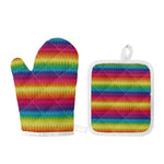 Rainbow Knitted Mexican Pattern Print Oven Mitt And Pot Holder Set