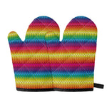 Rainbow Knitted Mexican Pattern Print Oven Mitts