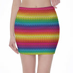 Rainbow Knitted Mexican Pattern Print Pencil Mini Skirt
