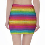 Rainbow Knitted Mexican Pattern Print Pencil Mini Skirt