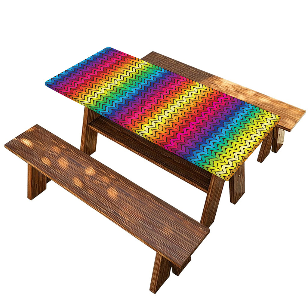 Rainbow Knitted Mexican Pattern Print Picnic Table Cover