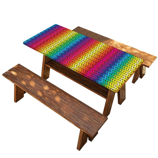 Rainbow Knitted Mexican Pattern Print Picnic Table Cover